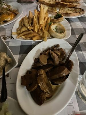 Mushrooms, chips, artichoke  at Melitzia Taverna in Tala