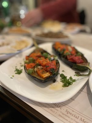 Vegan Meze - Grilled Eggplant  at Melitzia Taverna in Tala
