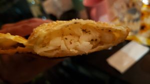 Interior of pastel de palmito (R$14). Really delicious. at Miraflores - Gastro Bar Vegan  in Curitiba