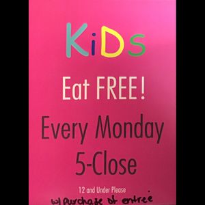 Kids Eat Free every Monday 5pm to close at Harps American Pub &Grill in Jacksonville