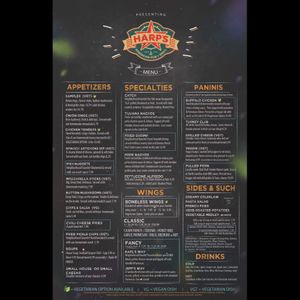 Our menu is clearly marked what is vegan, vegetarian, or what can be altered to fit your diet. at Harps American Pub &Grill in Jacksonville