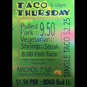Vegetarian Taco Dinners available every Thursday night for taco Thursday  at Harps American Pub &Grill in Jacksonville