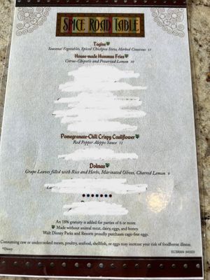 Menu  at Walt Disney World - Tangierine Café in Lake Buena Vista