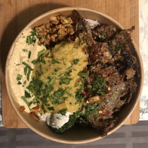 Tagesbowl - bowl with their homemade seitan   at Gaia Kitchen in Vienna