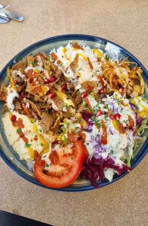 Kebab plate 2024 (it's very good) at Gaia Kitchen in Vienna