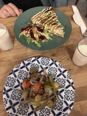 Spanakopita and pickle platter  at Gaia Kitchen in Vienna