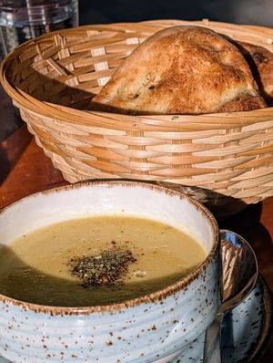 Lentil soup and house made bread at Gaia Kitchen in Vienna