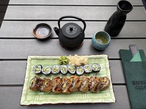 Vegan Hotroll, Cucumber Maki and Green Tea with Strawberry  at Sushi Date? in Kaunas