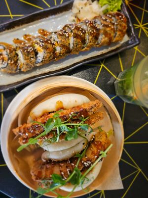 Bao with mushrooms and vegan hot roll 🫶 at Sushi Date? in Kaunas