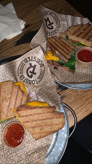 Vegan tosti’s met vegan kip en vegan cheddar ! at Toasted & Roasted in Eindhoven