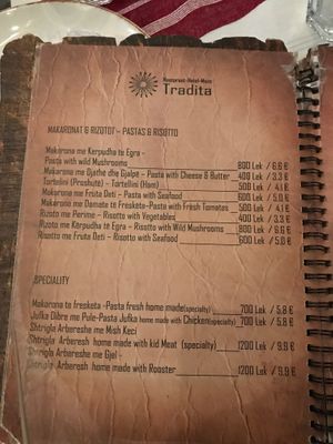 Pastas, which can be made vegan upon request at Tradita Geg & Tosk in Shkoder