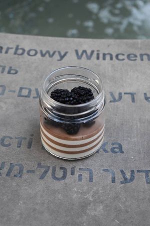 Raw cashew mousse chocolate-vanilla-coffee cake at Steppe Healthy and Vegan Bakery, in Lviv