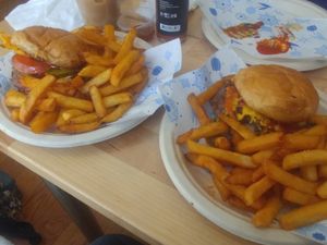 These are some of the best burgers I've had, period. The fries were great, too! at Secret Vegan Cafe in Kingston