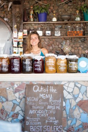 7 “Kombucha” flavors: lavender & blue tea / lemongrass/ ginger / hibiscus/ black tea / coffee! / peppermint  at The Breakfast Cafe in Dahab