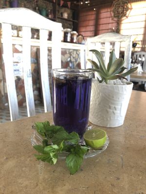 Blue herbal tea 💜💙 at The Breakfast Cafe in Dahab