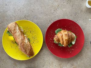 Variety of sandwiches: on wholegrain toasts/ glueten-free bread / baguette/ Croassant/ panini or ciabatta  at The Breakfast Cafe in Dahab