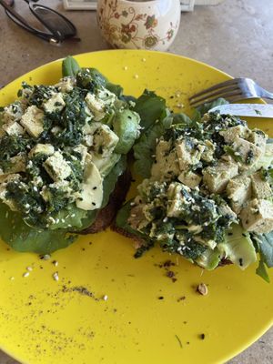 Vegan avocado toast with tofu  at The Breakfast Cafe in Dahab