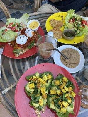Avo toast, vegan patties and shakshuka  at The Breakfast Cafe in Dahab