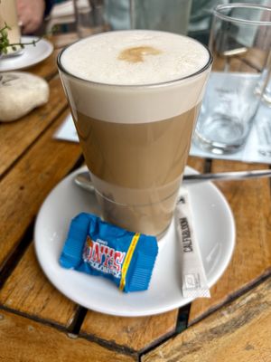 Oat milk latte  at Calf & Bloom in Amsterdam