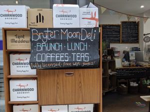 Outside (it is in a covered arcade) at Bryter Moon Deli in Leicester