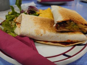 Vegan halloumi Mexican grilled wrap at Bryter Moon Deli in Leicester