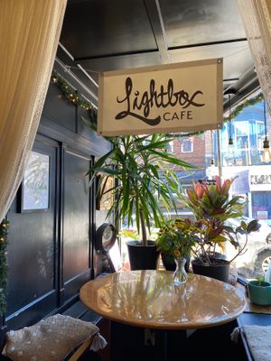 A corner table inside at Lightbox Cafe in Philadelphia