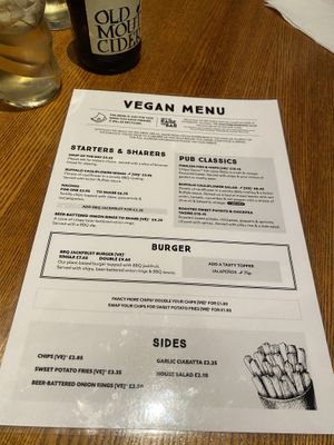 Vegan menu at Inn On The Green in Paignton