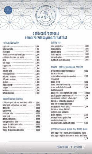 Breakfast menu at Manpuk in Vilafranca Del Penedes