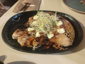 Pork gyozas that were served as vegan at Manpuk in Vilafranca Del Penedes