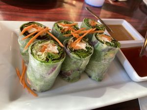 Spring rolls with fried tofu. Was decent but probably made in the morning   at My Thai in La Quinta