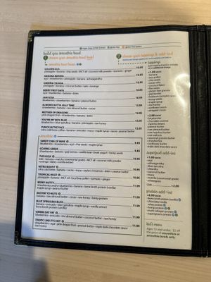 Menu- açaí bowl and smoothie menu items  at Good Life Organic Kitchen in Exton