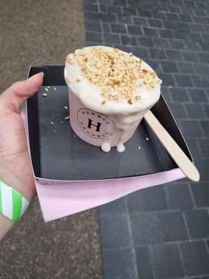 Vegan crumble + vegan custard + hazelnuts at Humble Crumble in South East London