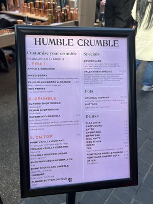 Menu  at Humble Crumble in South East London