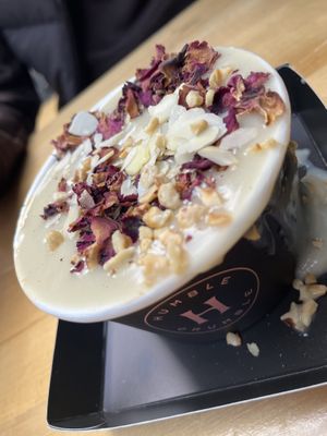 With rose petals and almonds   at Humble Crumble in South East London