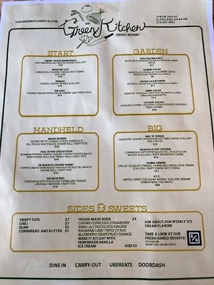 Menu at Green Kitchen in Cleveland