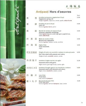 Menu at Shanghai Naturalmente in Padua