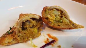 Creamy samosa interior at Bombay Street Kitchen in Orlando