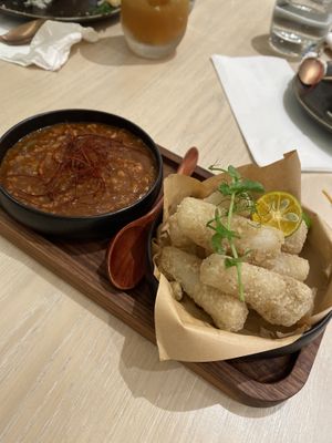 Crispy rice rolls at Green Common Nexxus in Hong Kong Island