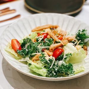 Caesar salad with char-grilled Heura chicken.  at Green Common Nexxus in Hong Kong Island