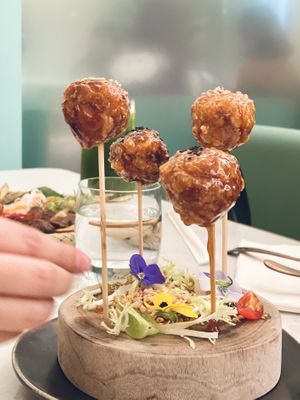 Sweet & sour Omni pork balls #Veganuary at Green Common Nexxus in Hong Kong Island