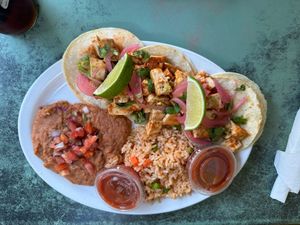 Tacos with tofu   at Holy Guacamole in Vancouver