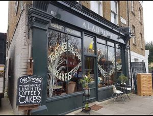 Store front at Aladdin's Cafe in North London