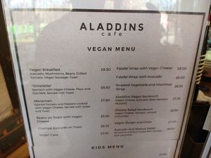 Vegan menu at Aladdin's Cafe in North London