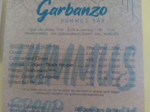 Hummus menu at Garbanzo Hummus Bar in Nijmegen