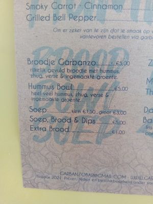 Savoury menu at Garbanzo Hummus Bar in Nijmegen