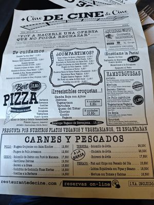 Menu at De Cine in Avila