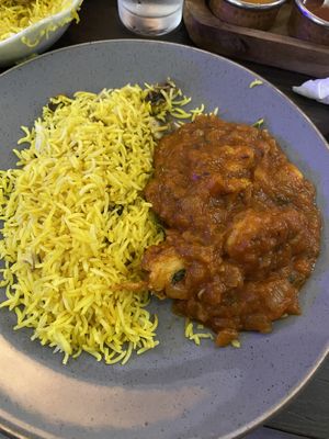Mushroom Rice with Vegan Chicken Rogan Josh   at Darshan Nepal in Cannock