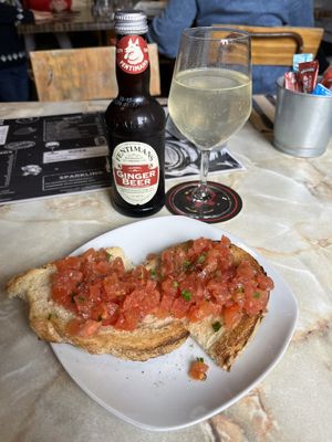 Bruschetta and Ginger Beer  at Balzunetta Restaurant in Floriana