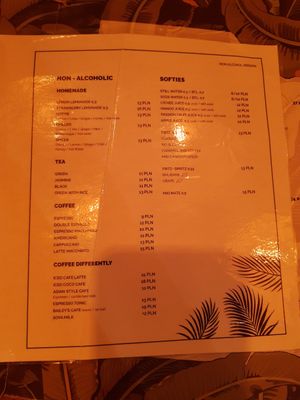 Menu drinks at Woosabi in Gdansk