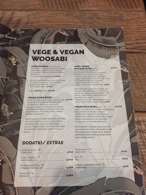 Menu vege/vegan at Woosabi in Gdansk